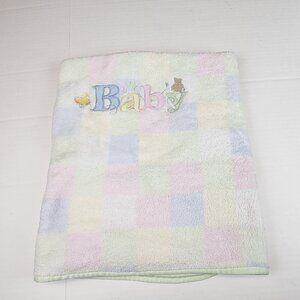 Pastel color blocks baby blanket Bear Duck embroidery Baby Connection